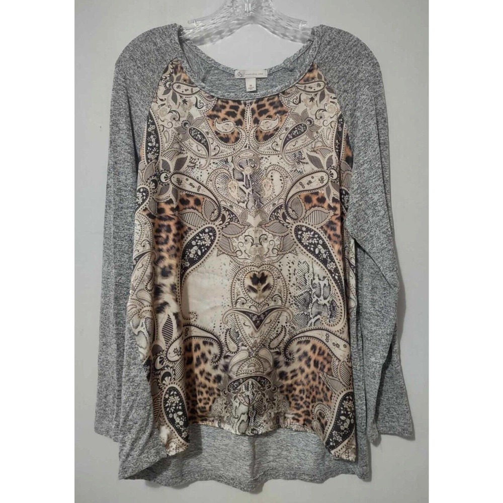 Dress Barn Grey Animal Print Paisley Blouse Size XL